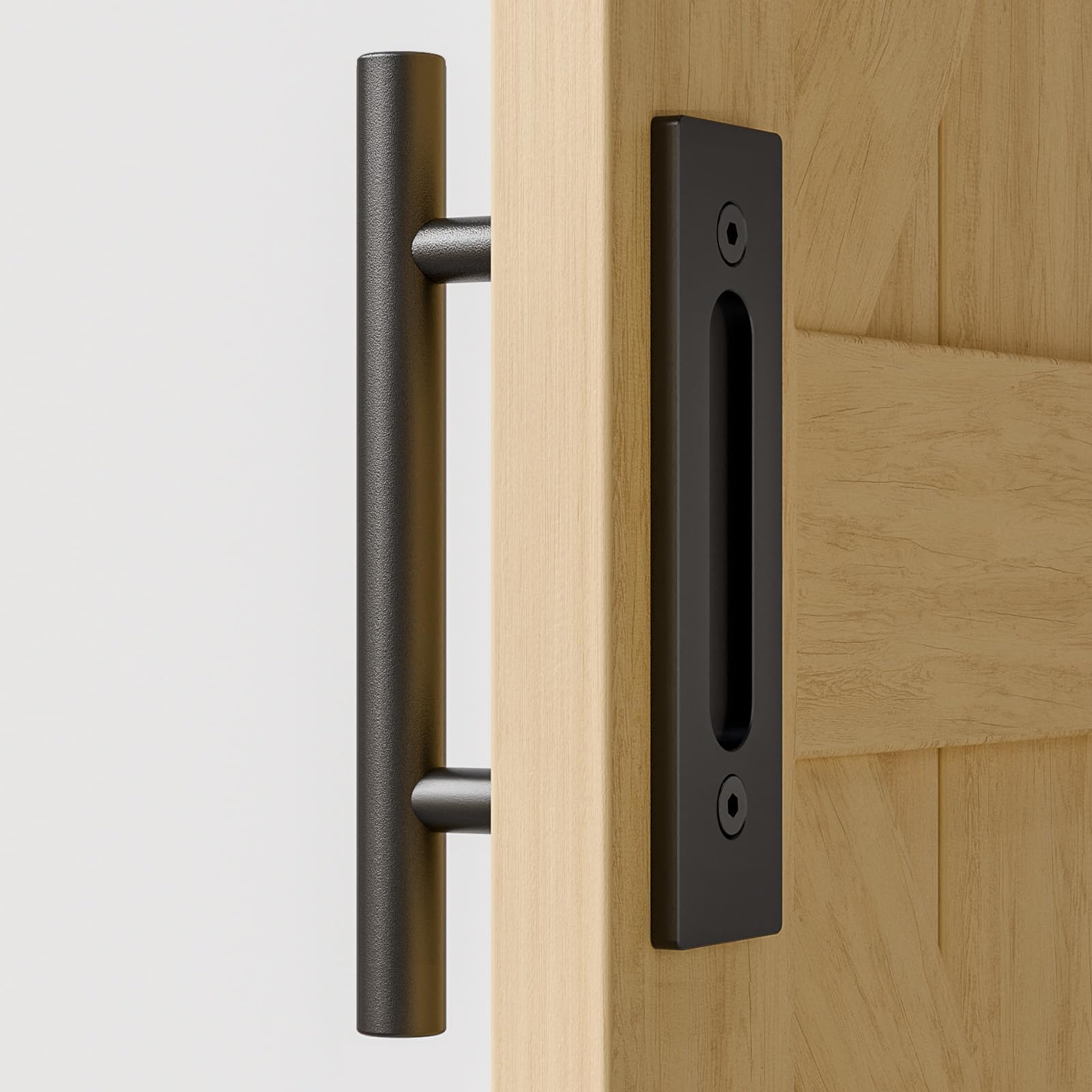 TSMST 24CM Sliding Door Handle Double Sided Barn Door Handle Embedded Invisible Alloy Steel Frosted Black