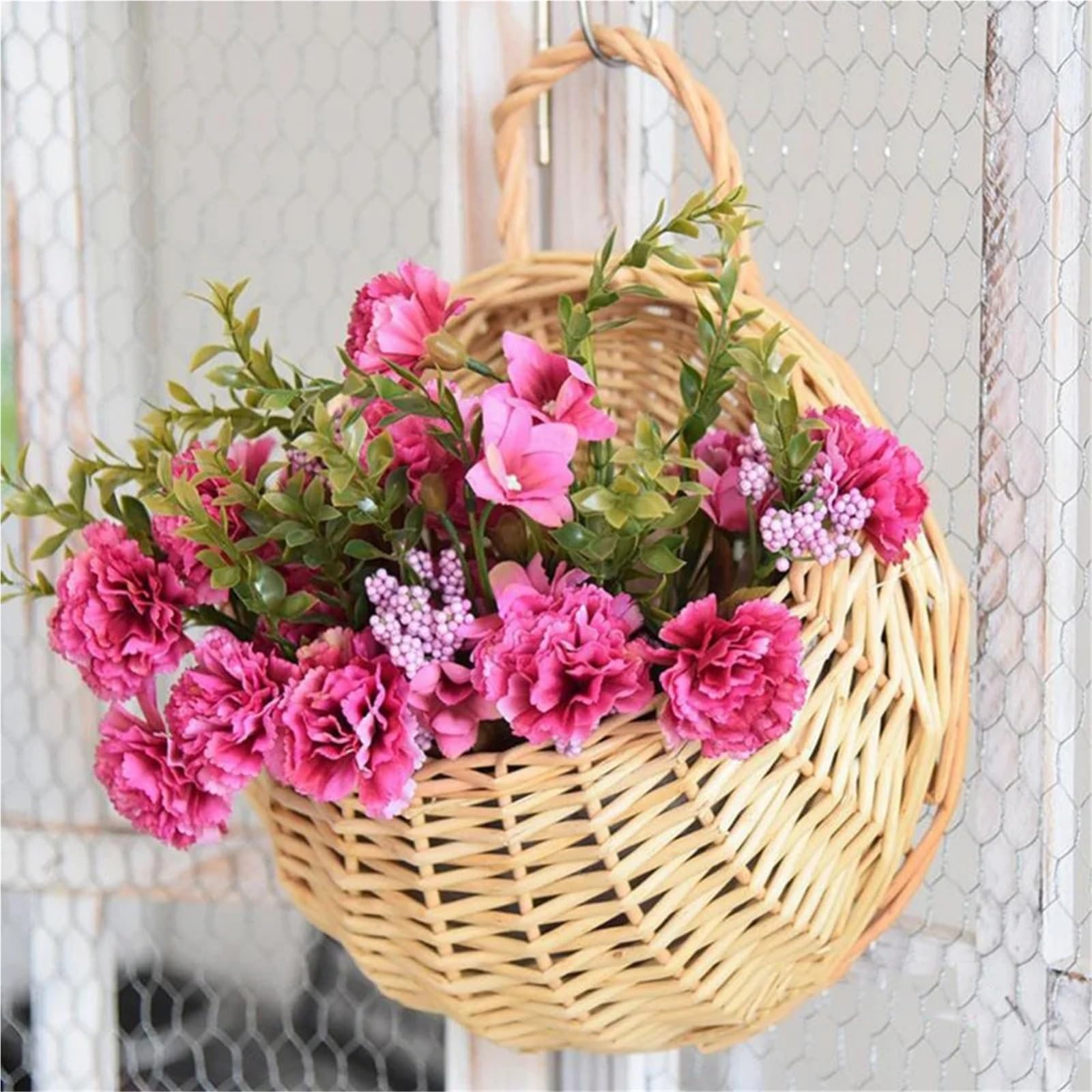 Fioriera Intrecciata 3 pezzi fatti a mano in vimini intrecciato cesto appeso a parete fioriera fiore cesto di vimini cesto in rattan for la decorazione domestica giardino matrimonio Per Fioriera(A-L)