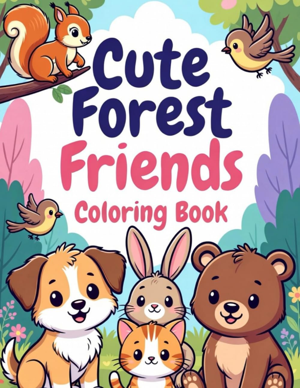 Cute Forest Friends Coloring Book: Fun & Easy Woodland Animal Coloring Pages for Kids Ages 3–8
