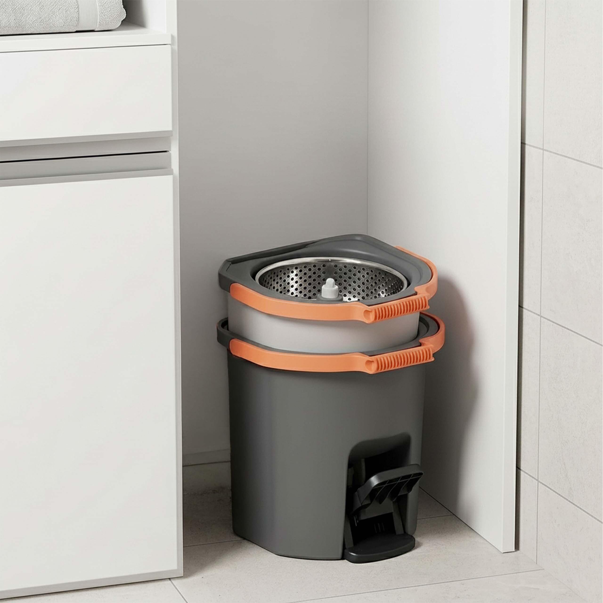 Relaxdays zestaw mopów, wiadro 14,5 l z wyciskaczem, pedał, szary