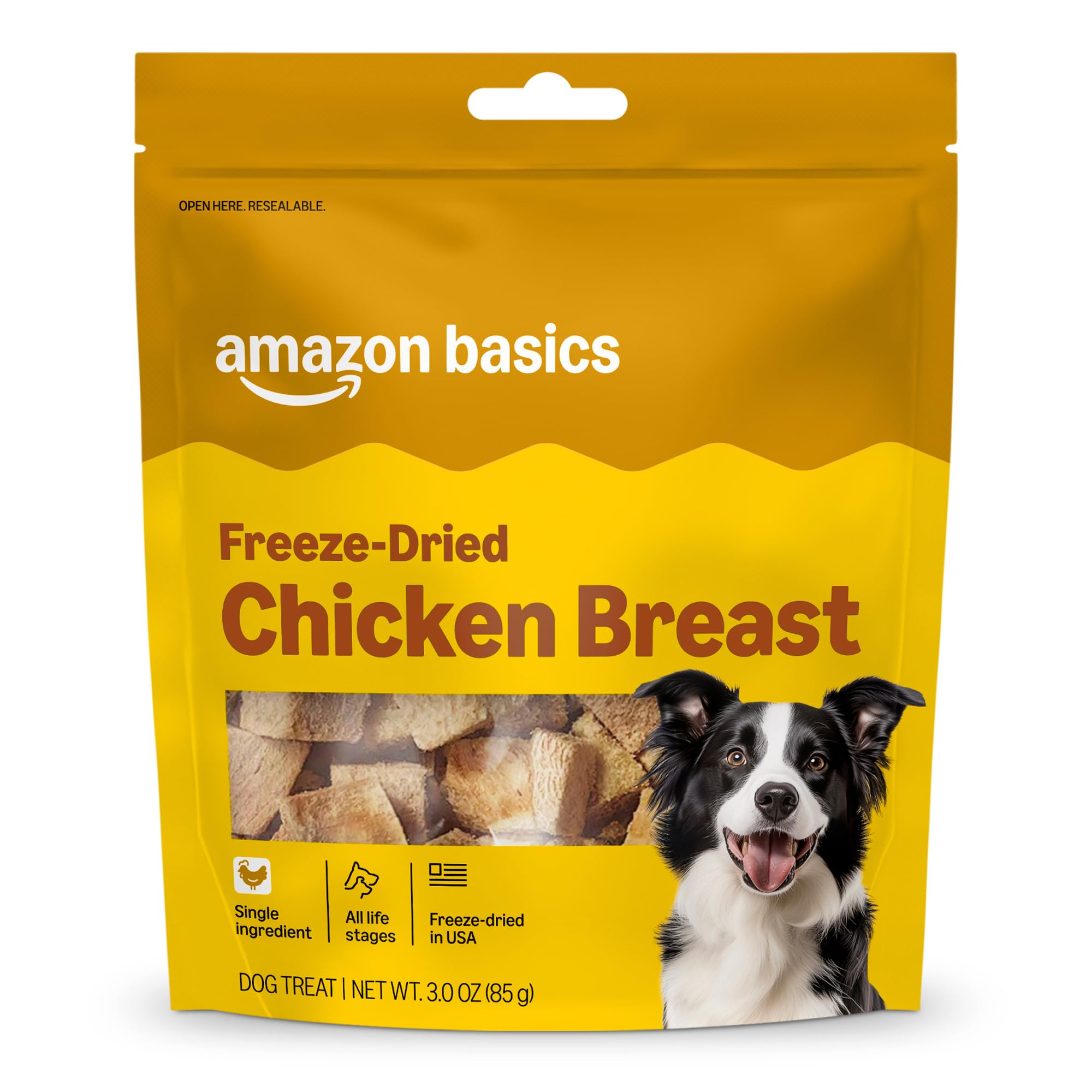 Amazon Brand - WAG Dog Treats Freeze Dried Raw Single Ingredient Chicken Breast, High Protein, Healthy Training Treats or Meal Topper for all Dogs, Grain-Free, 3 Oz (Pack of 1)