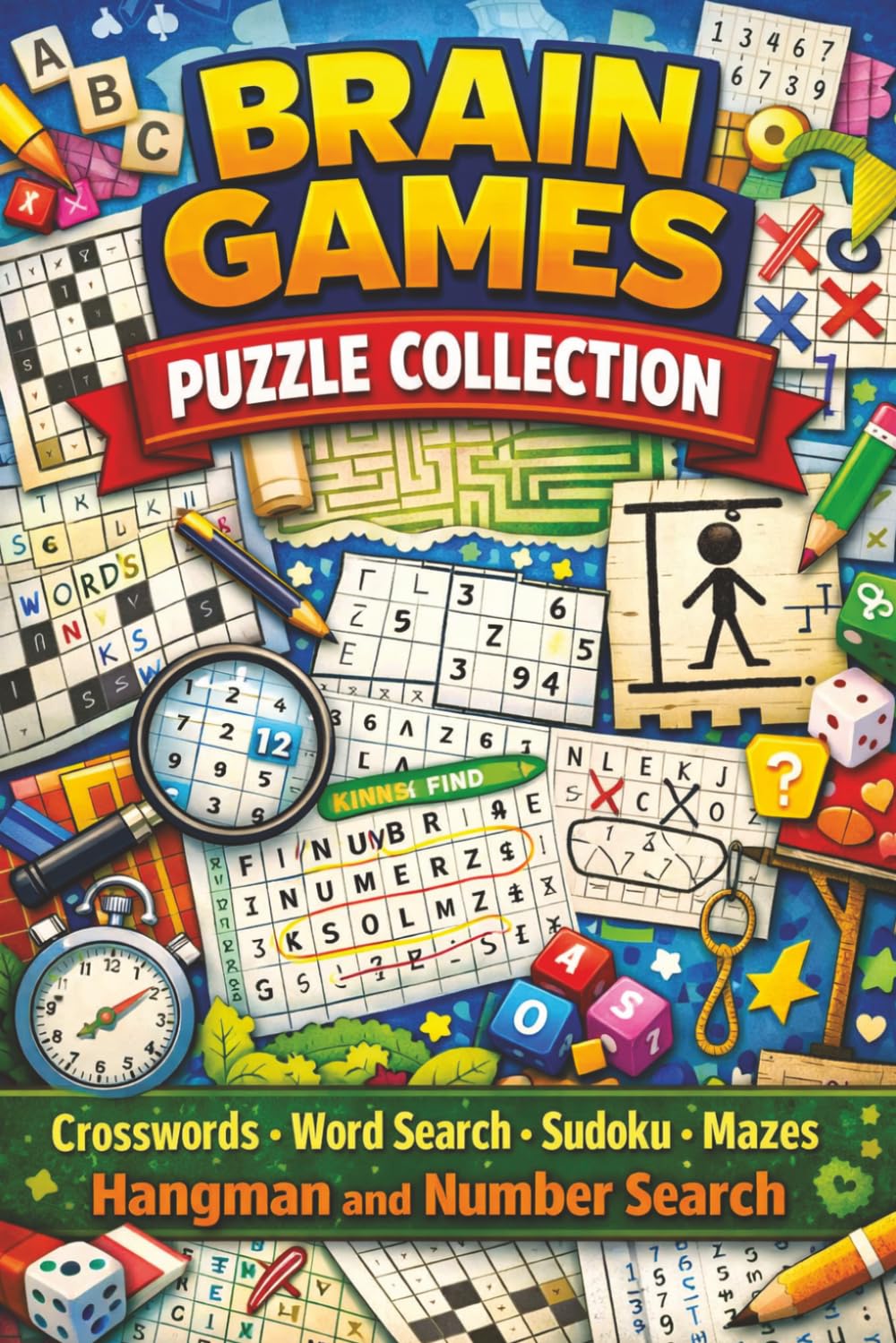 Brain Games Puzzle Collection: Crosswords, Word Search, Sudoku, Mazes, Hangman, Number Search and More Fun Brain Puzzles