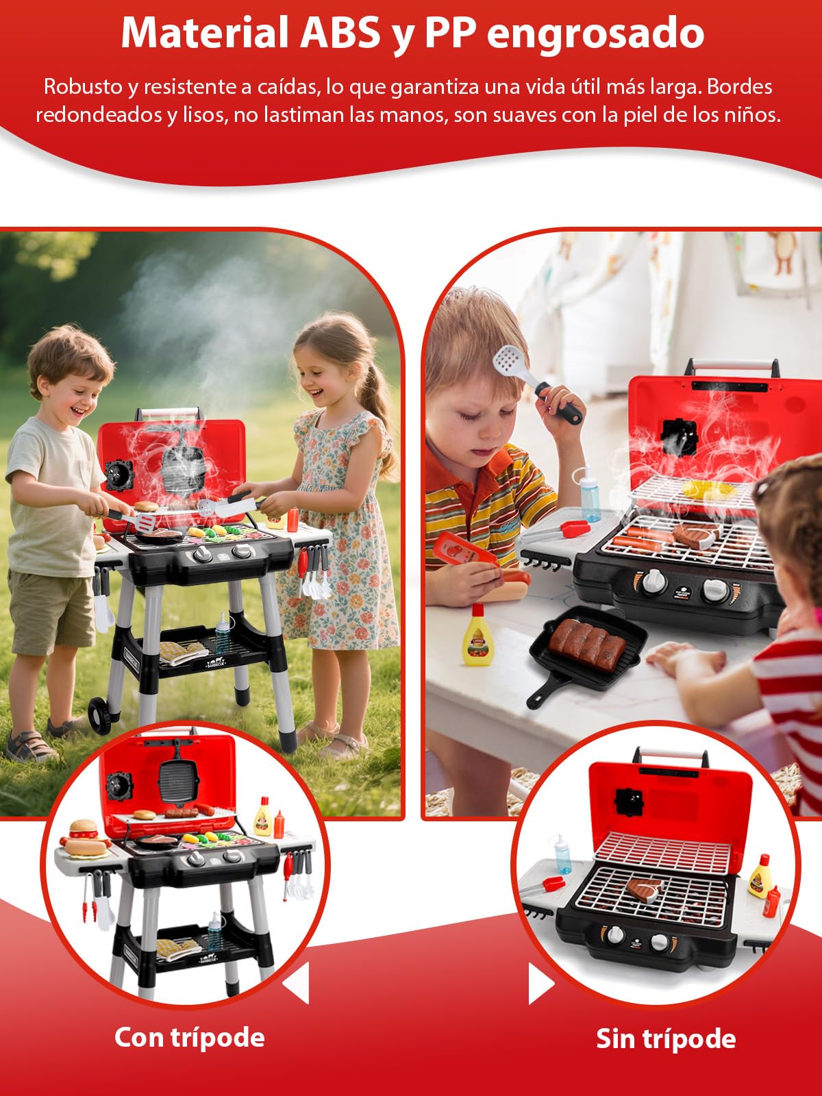 Juguete de Cocina para Niños Juego de Barbacoa Parrilla Sonido y Luz Juguetes de Cocina Interactivos con Delantal y Gorro de Chef Juego de Imitación para Pequeños Chefs Accesorios para Juego de Roles