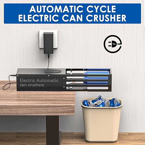 Miniatura 3 de YOTAN Trituradora automática de latas, trituradora de latas eléctrica de 8 onzas, 12 onzas y 16 onzas para reciclar montada en la pared, trituradora
