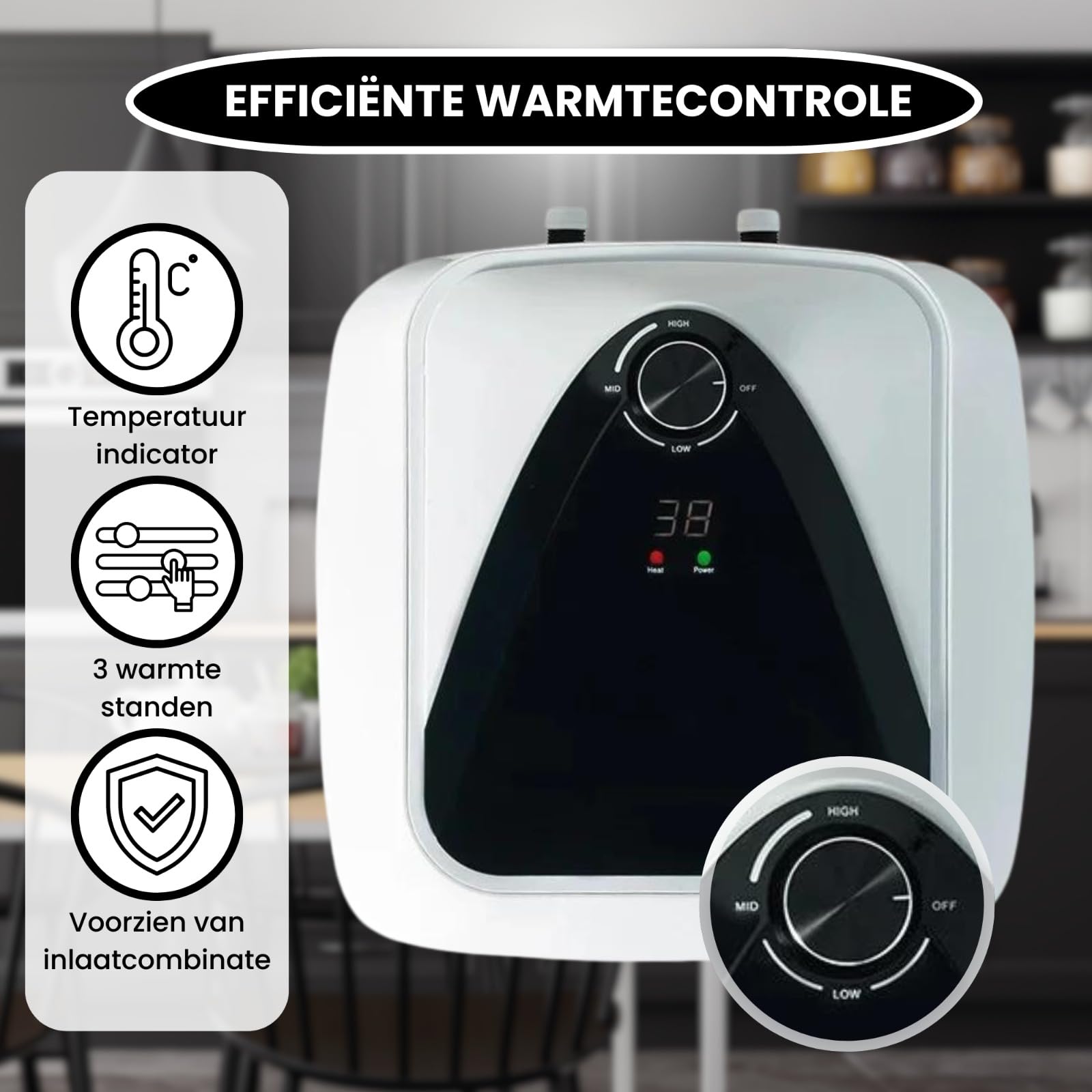 Scaldacqua da Cucina Extra Life 10 Litri – Scaldabagno Elettrico Compatto per Cucina con Resistenza a Secco, Termostato 30–60°C, Valvola di Sicurezza e Isolamento Energetico