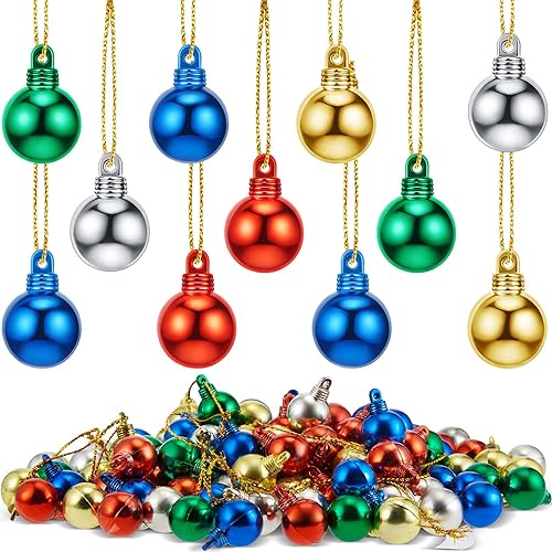 150 cuentas de bombilla de plástico para Navidad, adornos de Navidad en miniatura, bolas de colores surtidos, mini cuentas de luz redondas con