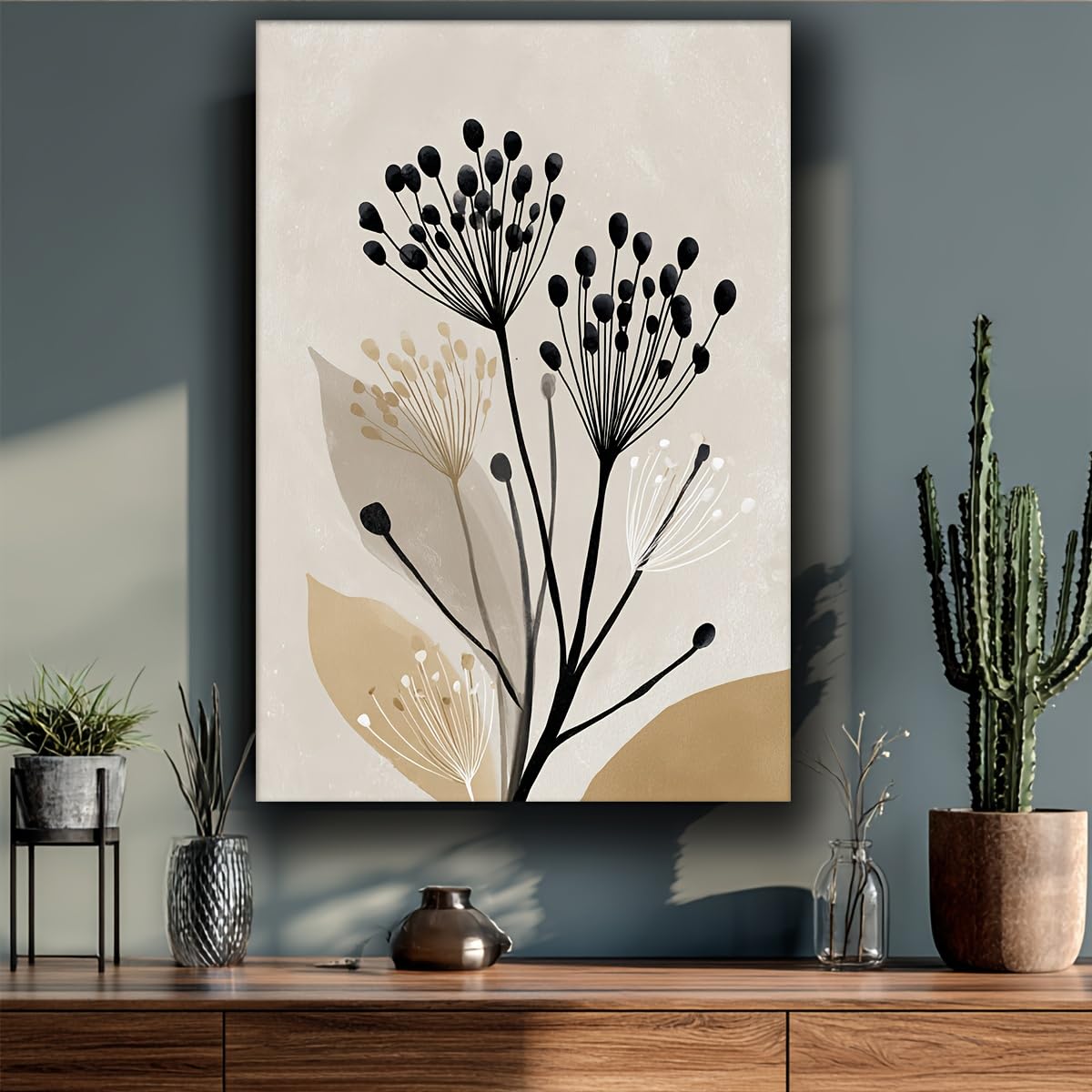 IHHGNB Modern Minimalist Art Prints Beige Black Wildflower Boho Flower Abstract Floral Botanical Mid Century Wall Art Decor(40x60cm(16x24in)/No frame)