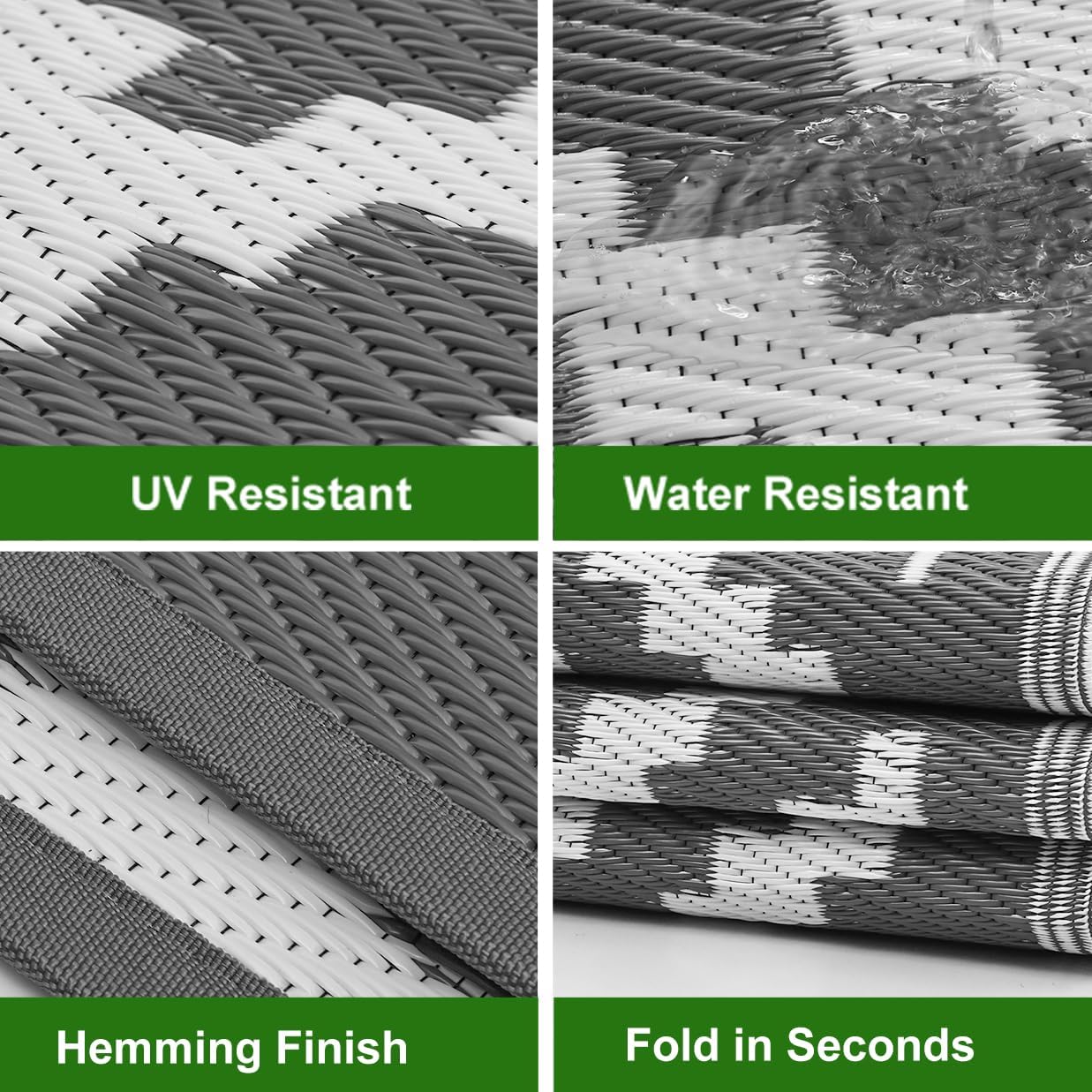 RURALITY Outdoor Rugs 6x9 Feet for Patios Clearance,Plastic Straw Waterproof Mats for Backyard,Porch,Deck,Balcony,Grey&White