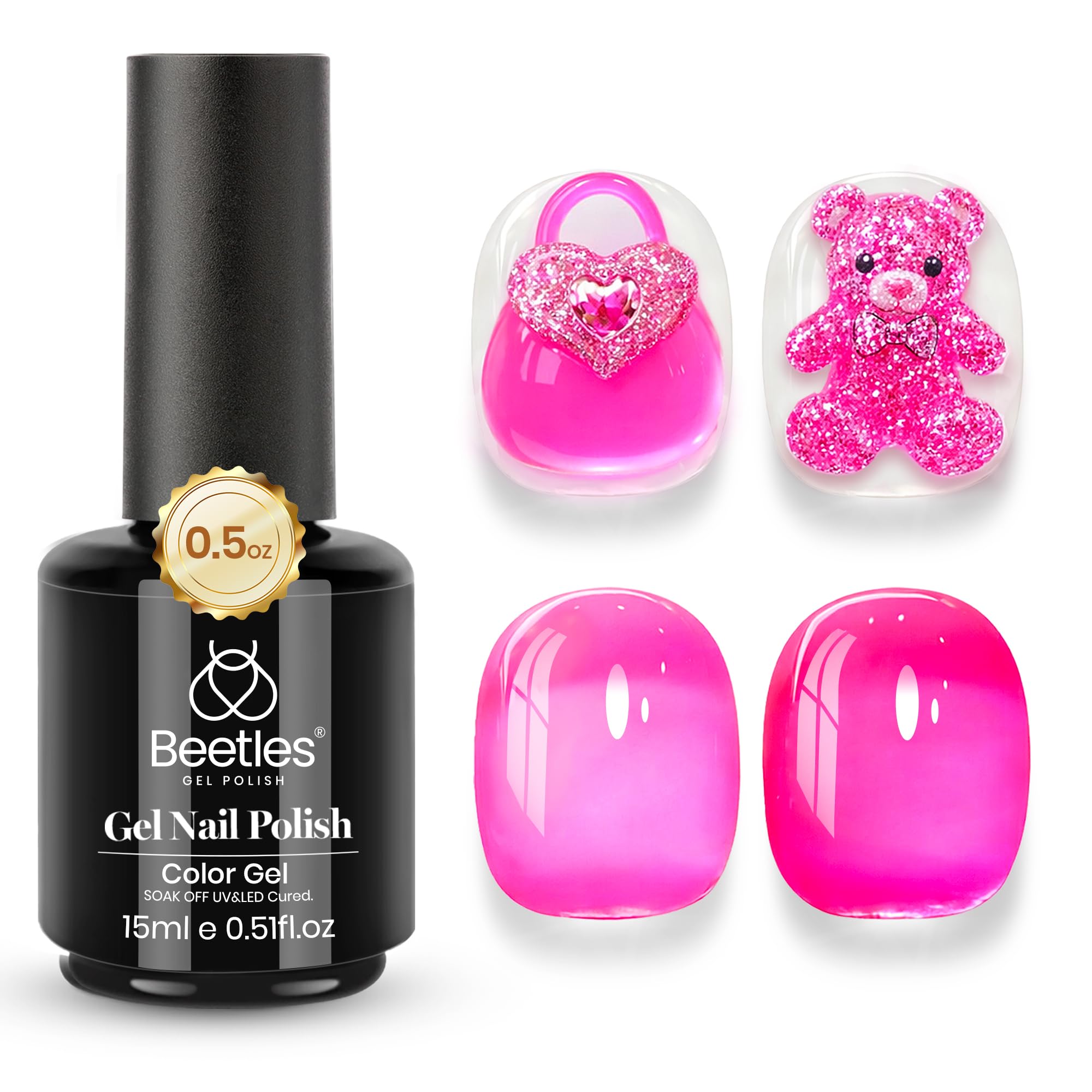 Beetles Hot Pink Gel Polish, 15ML Jelly Nail Polish, Pack of 2 | Vibrant Night Summer Color - main product image