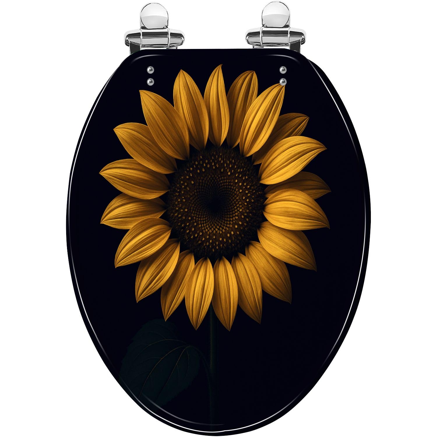 Black Decorative Sunflower Resin Toilet seat, Quiet Close Hinges Cover Bumpers Install, Adjustable, Lightweight, Durable, Portable, User-Friendly, Compact