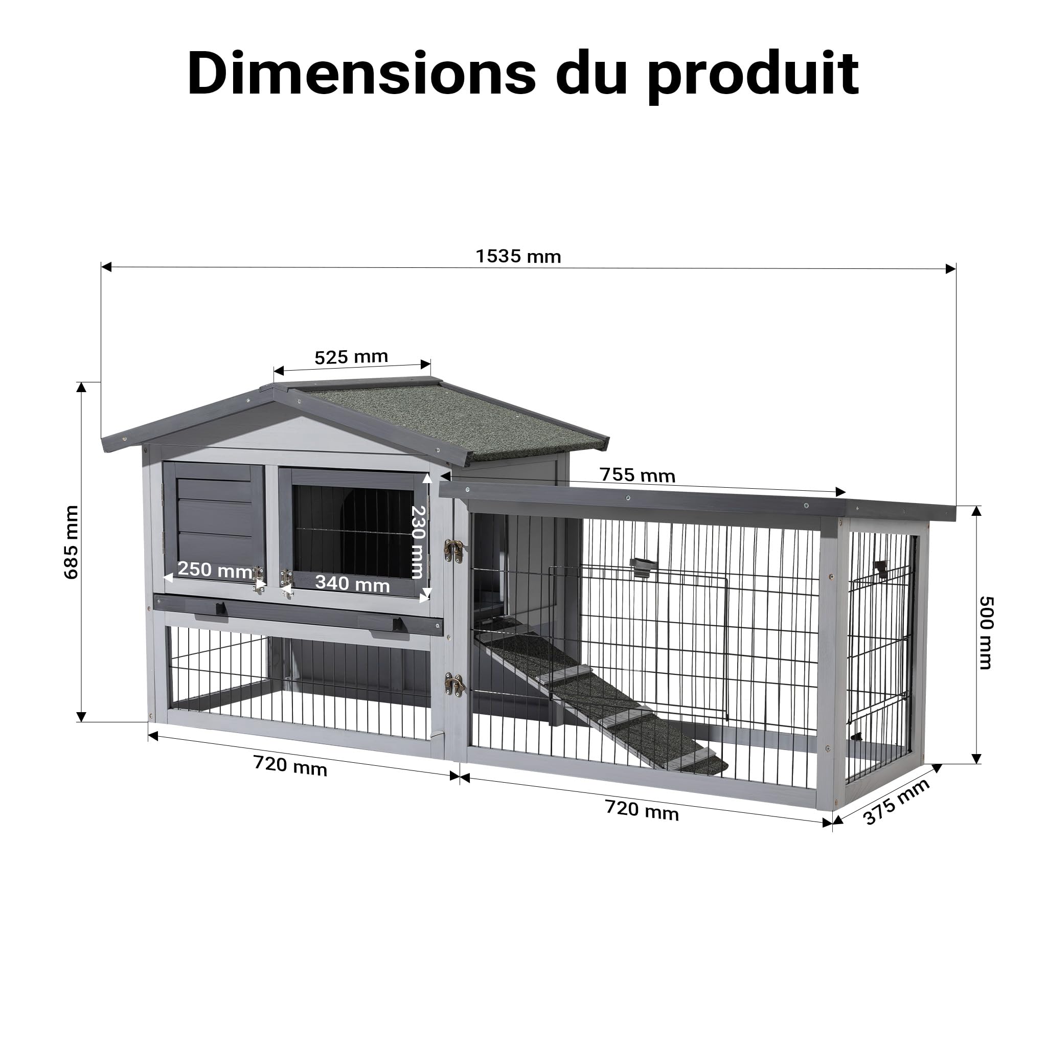 Wiltec Poulailler avec Nichoir, Enclos & Pondoir – 1440 x 525 x 685 mm – en Bois Sapin – Toit bitumé – avec Grillage et Bac à crottes – Maison pour Petits Animaux, Poules, volaille Clapier