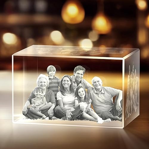 Foto de cristal 3D, regalos de fotos personalizados para mujeres, esposa, hombres, mamá, padre, parejas, vidrio óptico grabado con láser