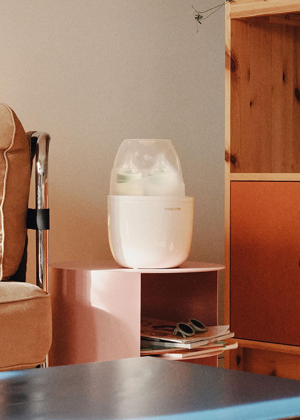 CREATE/BABY BOTTLE WARMER/Chauffe-biberon et stérilisateur 2 biberons blanc cassé/Fonction de cuisson à la vapeur, capteur de température NTC, programmable, 300W