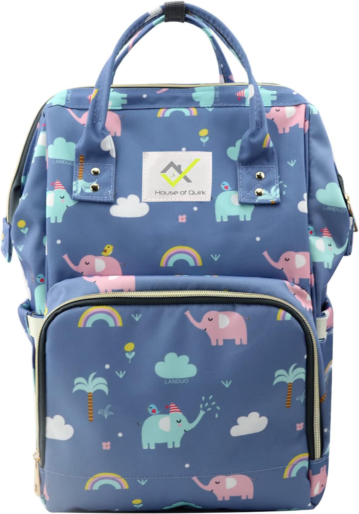 House of Quirk Baby Diaper Bag Maternity Backpack (Blue Elephant Printed)