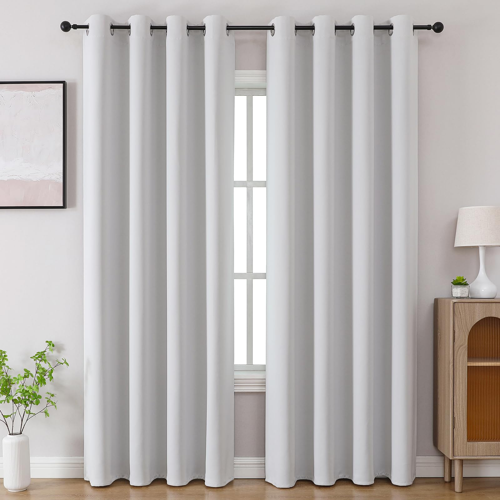 CUCRAF Grayish White Blackout Curtains 63 inch Length 2 Panels Set, Room Darkening Drapes for Living Room Bedroom, Thermal Insulated Light Blocking Grommet Window Curtain (W52 x L63 Inch)