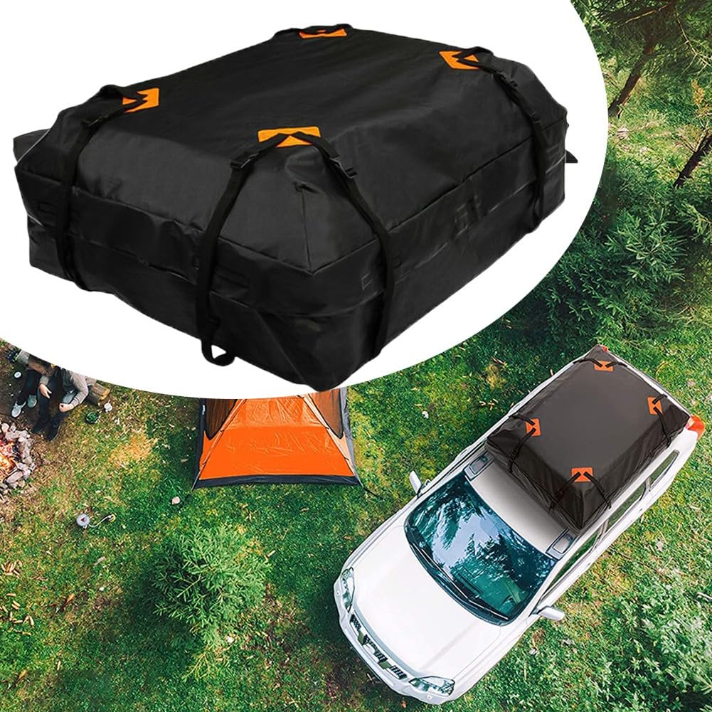 FACAIIO Sac de toit de voiture 600D imperméable Oxford 4,6 m³ pour voyage en plein air camping avec 8 sangles à boucle, noir
