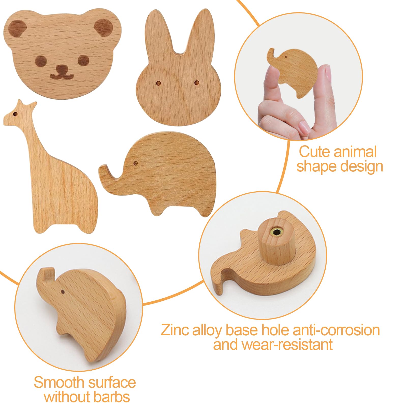 Pomelli per Mobili Bambini, 4 pezzi Pomelli in Legno con motivi animali, Pomelli per Mobili in Legno con Viti, Pomelli per Mobili Bambini Animali, Maniglie Armadio Cameretta, Mobili, Cassetti