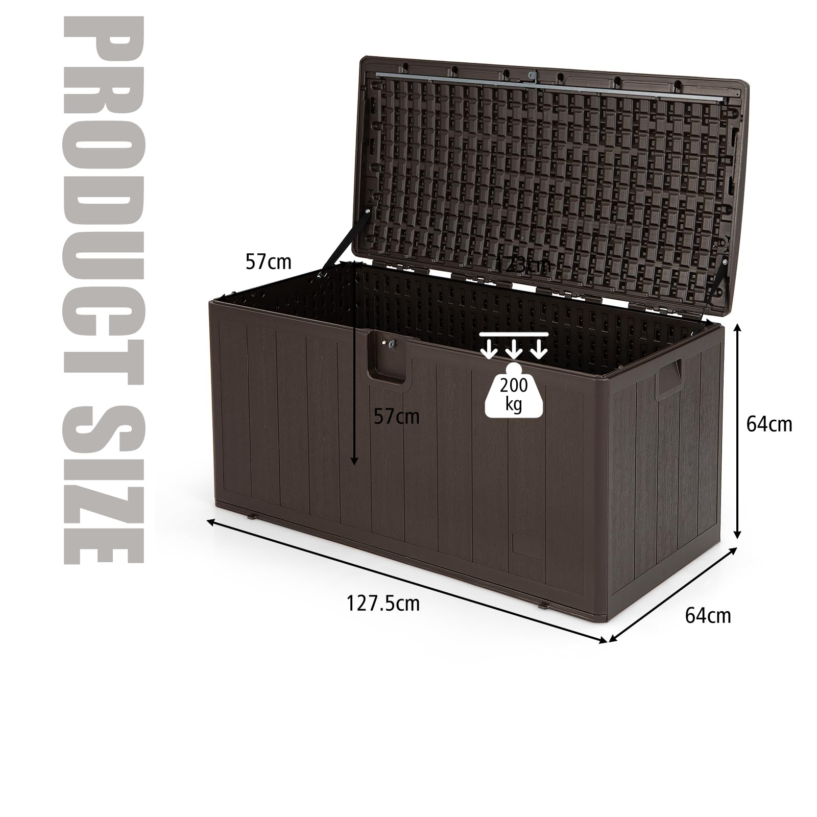 HOMASIS 400L Auflagenbox wetterfest, XXL Gartenbox aus HDPE, abschließbar Aufbewahrungsbox mit Deckel & Griff, Kissenbox Kissentruhe Auflagentruhe Gartentruhe Terrassenbox Outdoor, 128x62x64cm, Braun