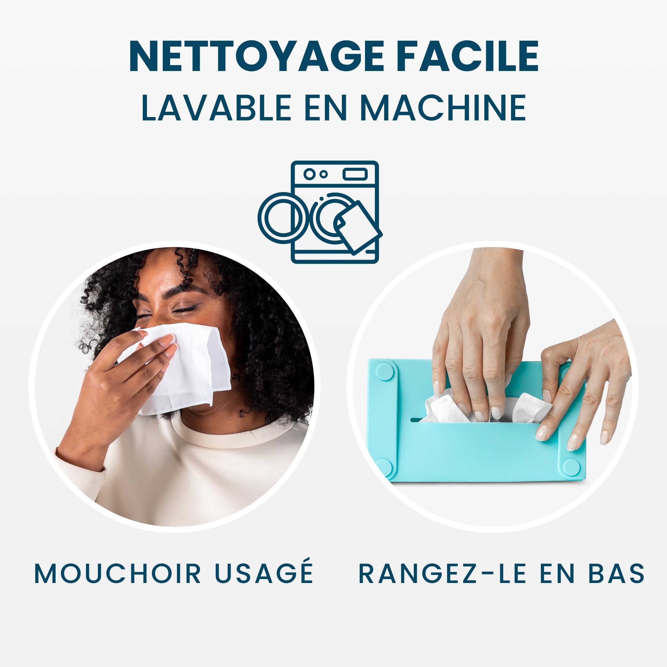 Boîte de mouchoirs en coton réutilisables LastTissue® | Serviettes pour le visage et mouchoirs pour hommes et femmes – Mouchoirs lavables et durables avec étui de rangement - Noir