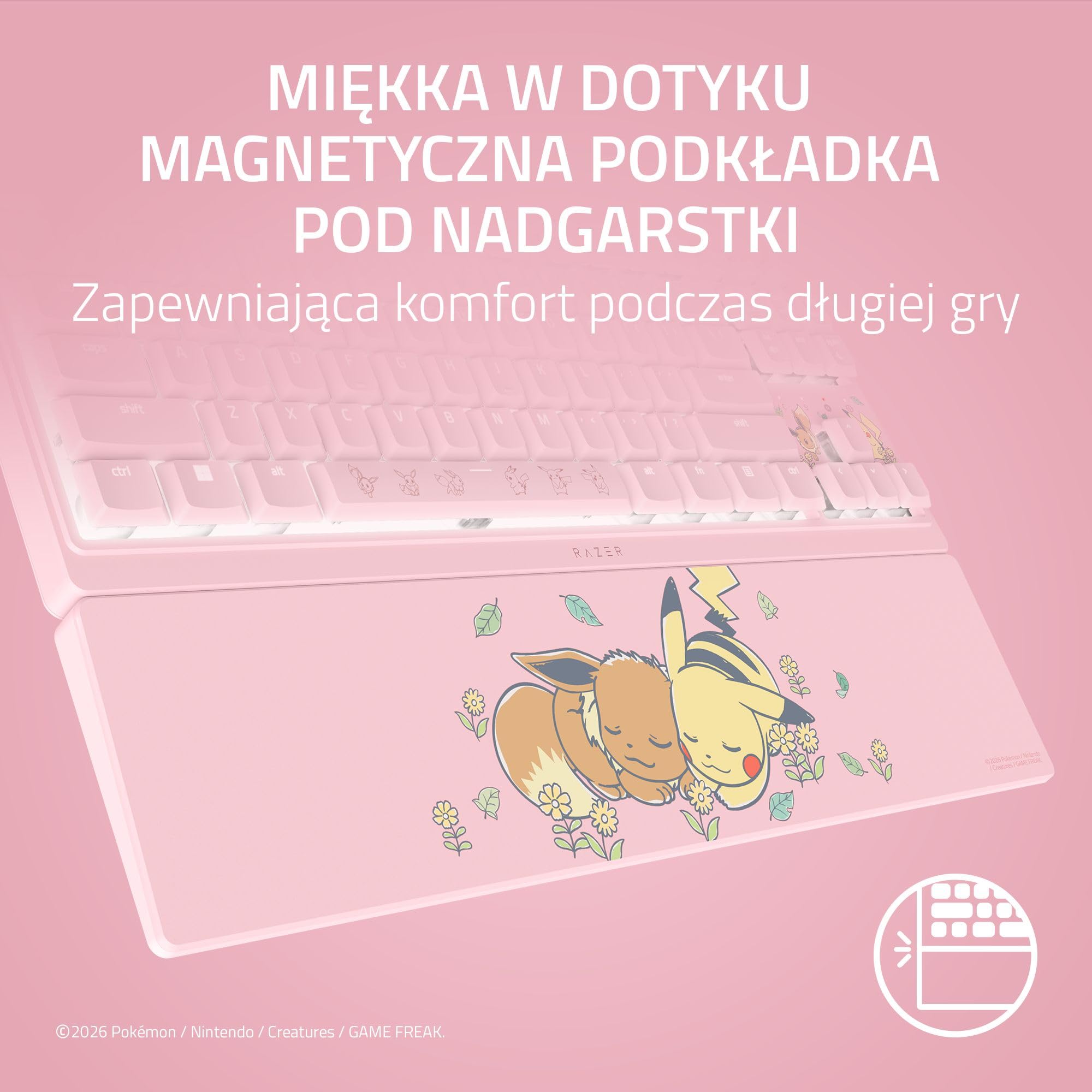 Razer Ornata V3 Tenkeyless Pokémon Pikachu & Eevee - Kompaktowa, płaska klawiatura do gier - Podświetlenie Chroma - Dedykowane multimedialne - klawiszy US QWERTY | Switch membranowe