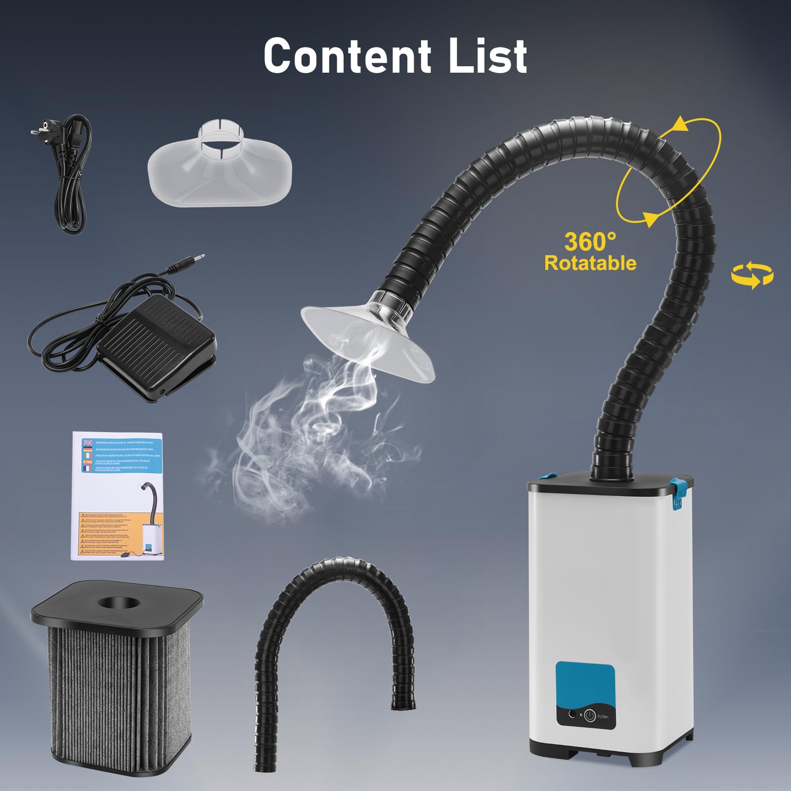 Extractor de Humos de Soldadura, Purificador y Absorbedor con Succión Fuerte de 130 W, Ajuste de 3 Velocidades 260 m³/h