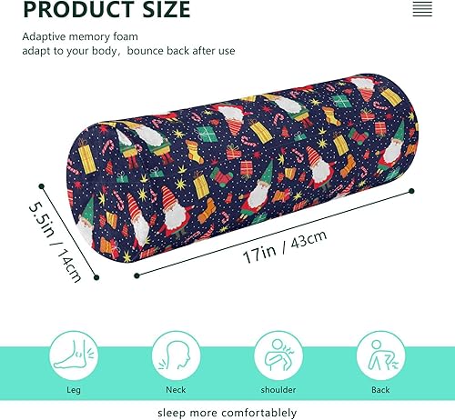 Miniatura 3 de Christmas Gnomes & Gifts Round Cervical Roll Bolster Pillow Bedding Neck Roll Pillow Foam Round Pillow Cylinder Decorative Pillows Bed Neck