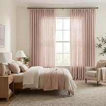PONY DANCE Pink Linen Pinch Pleated Curtains 108 Inches Long for Bedroom, Back Tab Clip Ring Drapes for Living Room with Hooks, Natural Farmhouse Semi Sheer Curtains, 2 Panels, 40W 108L, Dusty Pink