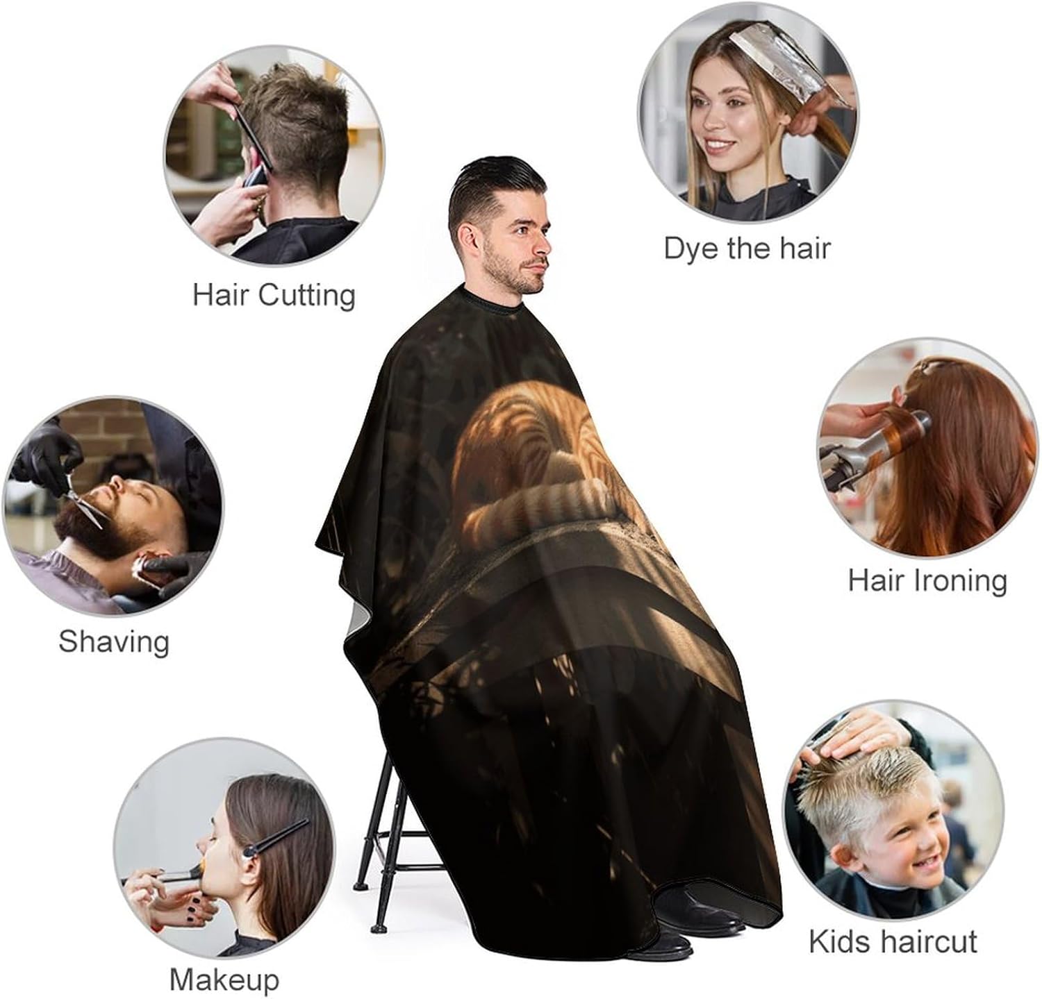 Orange Cat Sleeping Apron for Women Men,Barber Cape with Adjustable Snap Closure,Hair Cutting Cape,66.9 X 56.7 Inches for Hair Dye, Comb-out, Styling, Shampoo