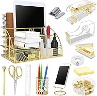YOLOZAI Gold 13-Piece Office Desk Organizer Set - Metal Stapler, Scissors, Phone Holder, Pen & More for Workspace Tidy