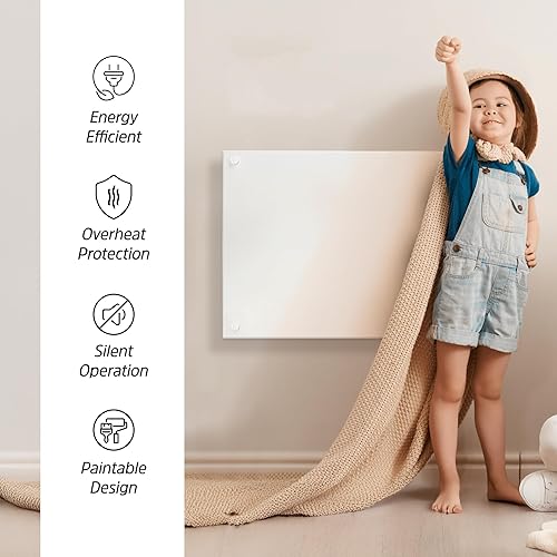 Miniatura 5 de EconoHome Panel de calentador de espacio para montaje en pared, con termostato, calentador de convección de 600 vatios, ideal para habitaciones de
