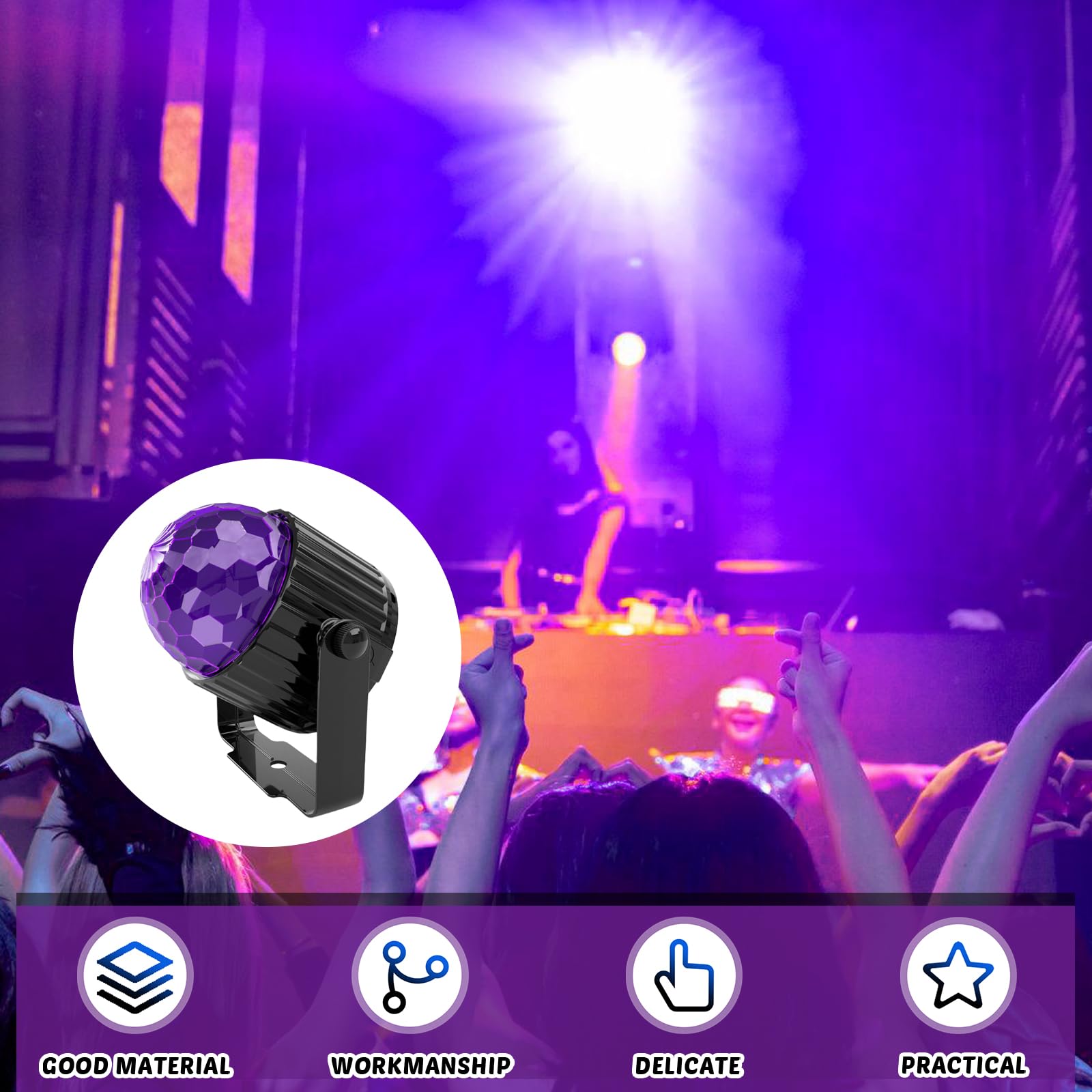GOMETY Sfera da discoteca UV nera 6 W con telecomando, luce LED per feste, luce nera, controllo del suono che cambia colore, luce da discoteca, luce da palcoscenico