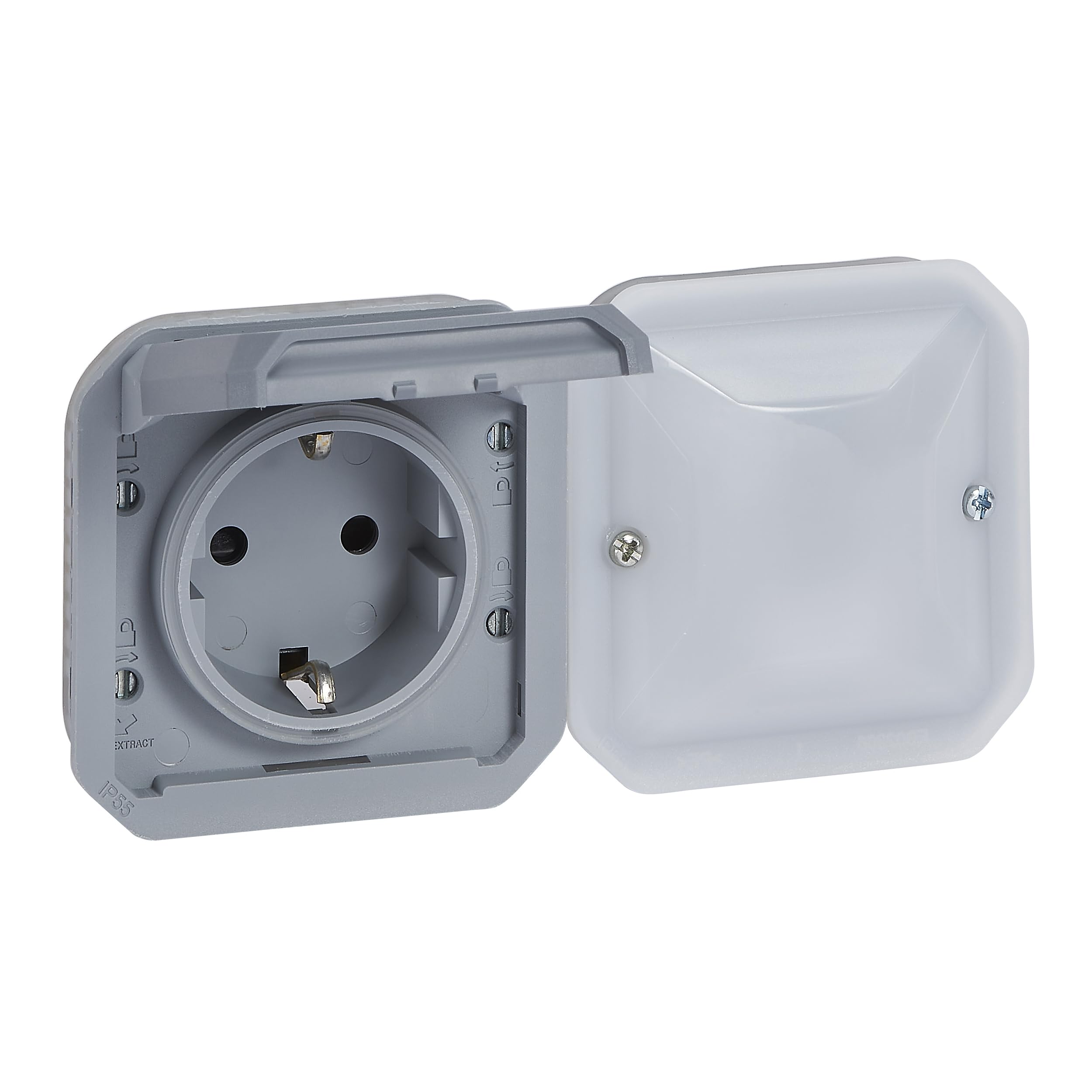 LEGRAND, Plexo New Connected-Feuchtraum-Steckdose, Smart-Home, Aufputz-Steckdose, Schuko-Standard, Home+Control-App, IP44 - IK07 staub- und schmutzbeständig, 16 A, 3680 W, Farbe: Grau, 069877L