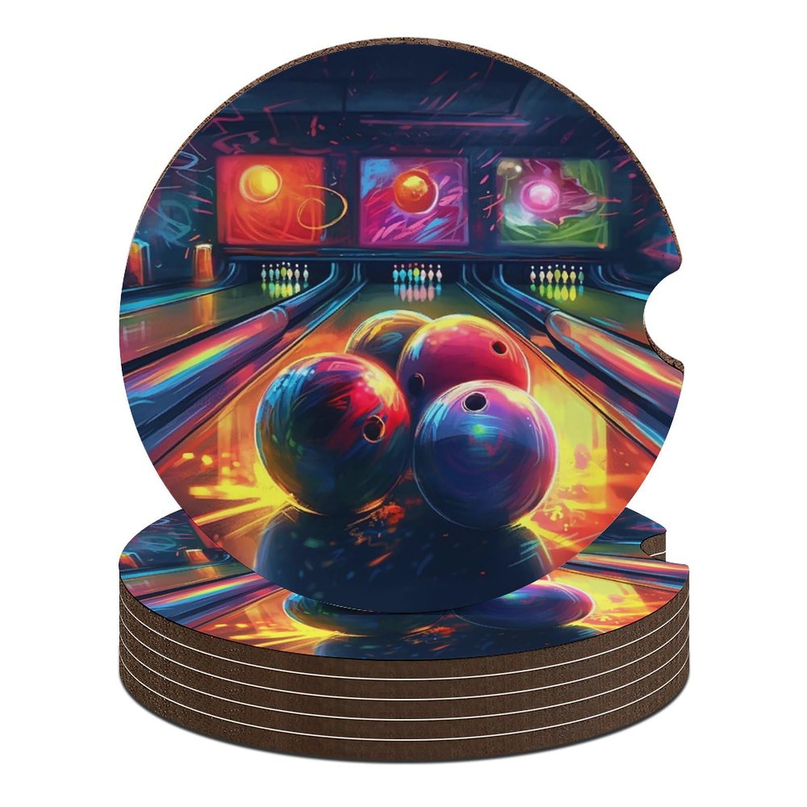 Lot de 6 dessous de verre voiture bowling 6,6 cm, le cadeau parfait pour conducteur