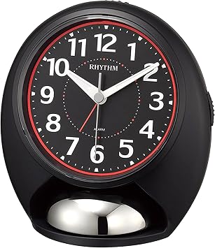 RHYTHM 4RA480SR02 Tough Butler Loud Analog Alarm Clock, Step Second Hand, Bell Tone, Light, Black