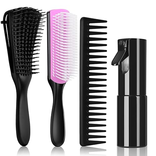 Miniatura 1 de Hommtina Juego de cepillos desenredantes con botella de spray para el cabello, cepillos para el cabello para mujeres y niños (3 unidades, negro y