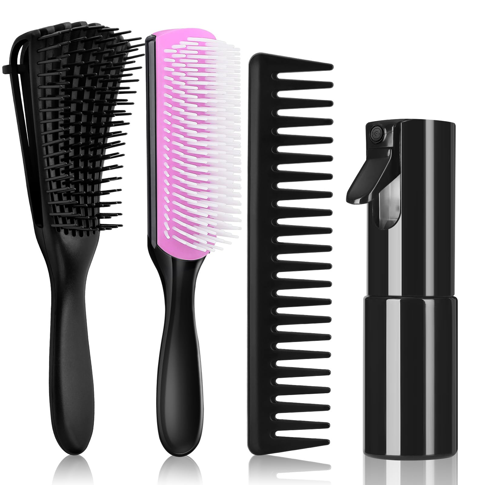 Hommtina Detangling Brush Set with Curly Hair Spray bottle, Bottle Brush Set for Women and Kids Curly Hair (3 PCS, Black+Purple)