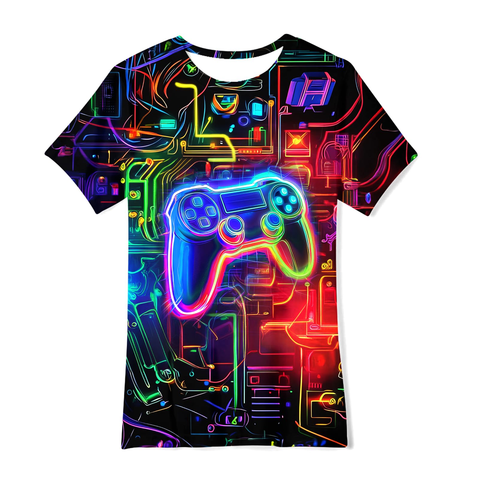 Boys Girls Neon Shirt Short Sleeve Cool 3D Graphic Print Neon Game Summer Tees Tops for 8-12 Years