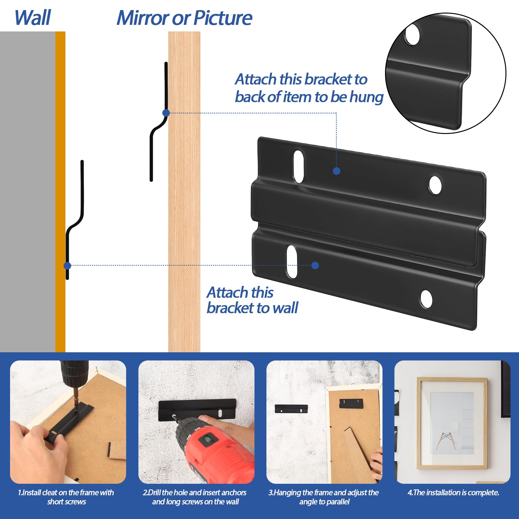10 Pz/5 Paia Ganci per Quadri Francesi Pesanti, Supporto per Quadri, Appendi Quadri Tacchetta Ganci Hardware Kit, Clip Z Staffe per Ganci Francesi ad Incastro per Specchi Quadri Cornici