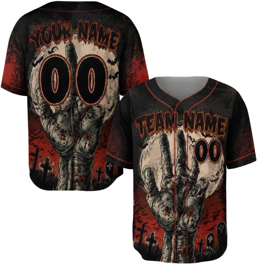 Custom Halloween Baseball Jersey for Men Women, Horror Zombie Spooky Shirt