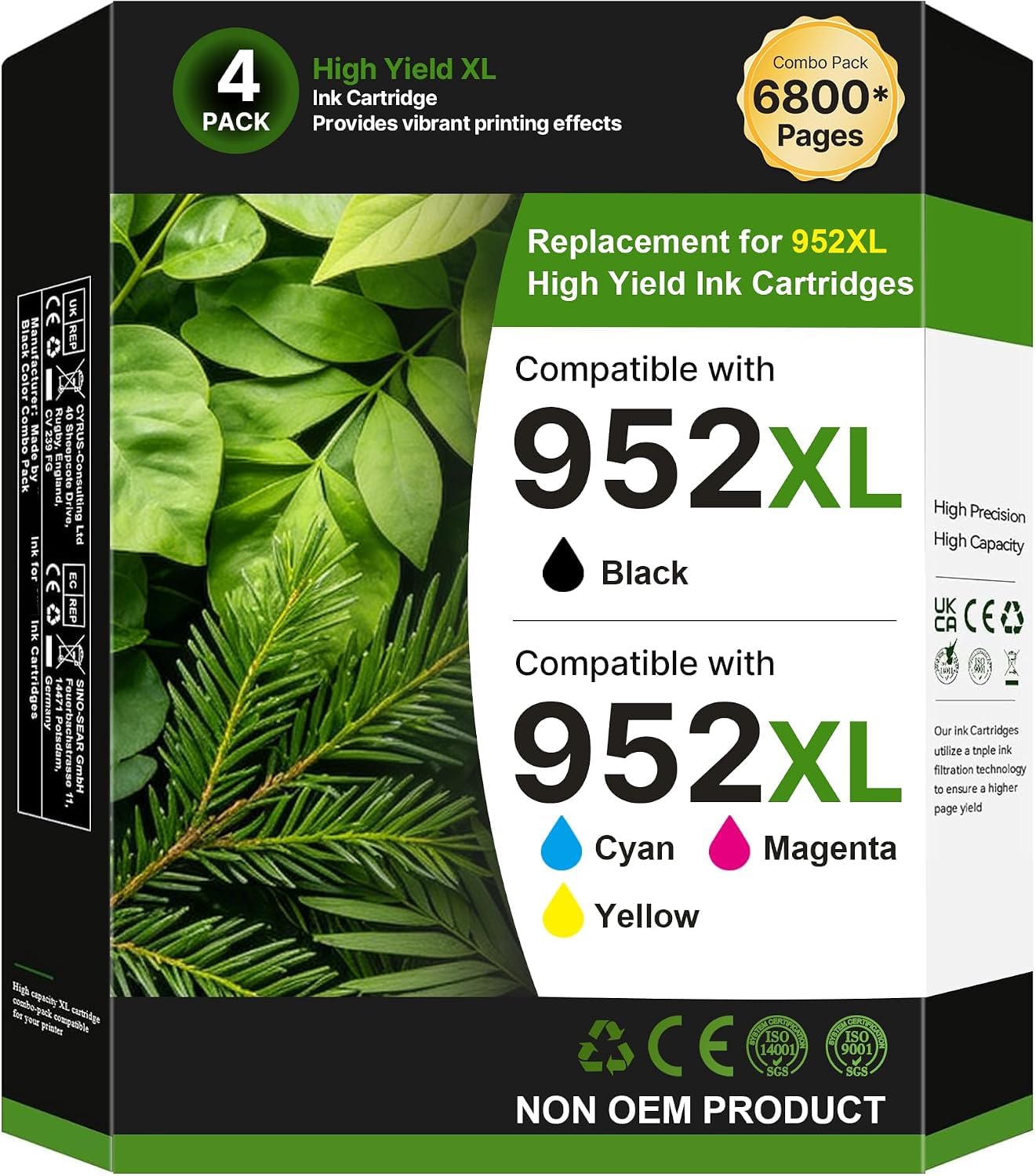952XL Ink Cartridges Combo Pack Replacement for HP 952 Ink, Black Color | Work for HP 8710 Printer Ink Cartridges, HP952XL/952XL Work for HP Officejet Pro 7740 8720 8715 8210 Printers, High Page