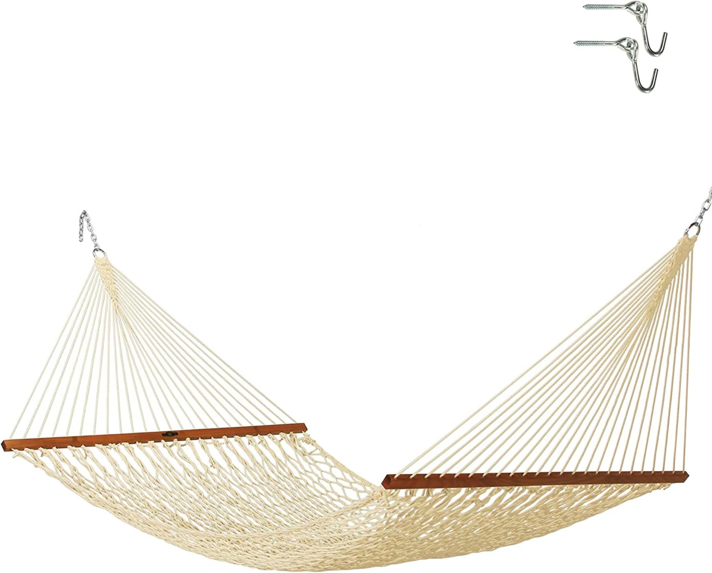 Original Pawleys Island14DCOT Deluxe Oatmeal Duracord Rope Hammock with Free Extension Chains & Tree Hooks, Handcrafted in The USA, Accommodates 2 People, 450 LB Weight Capacity, 13 ft. x 60 in.