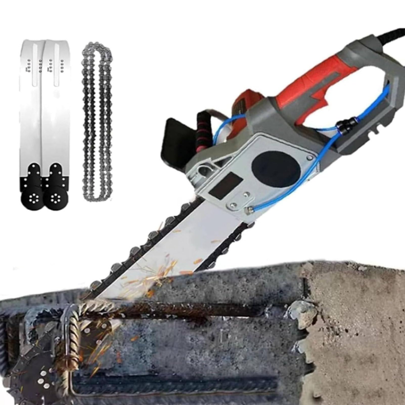 Sierra de cadena eléctrica profesional para hormigón con corte húmedo refrigerado por agua, mango antivibración y supresión de polvo para un corte eficiente de pavimento y mampostería