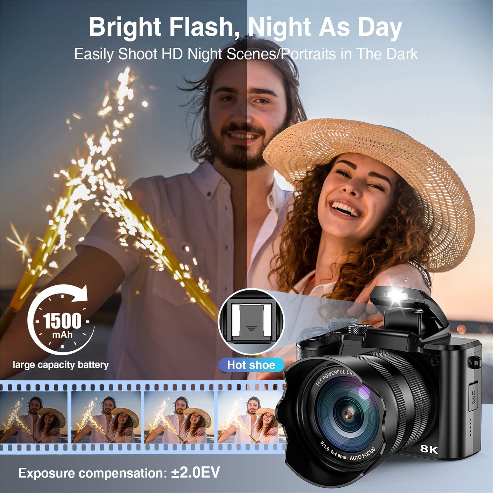 Fotocamere digitali 8K con messa a fuoco automatica, fotocamera professionale WiFi da 88 MP fotografica zoom digitale 16X a doppio obiettivo touch screen Leggero
