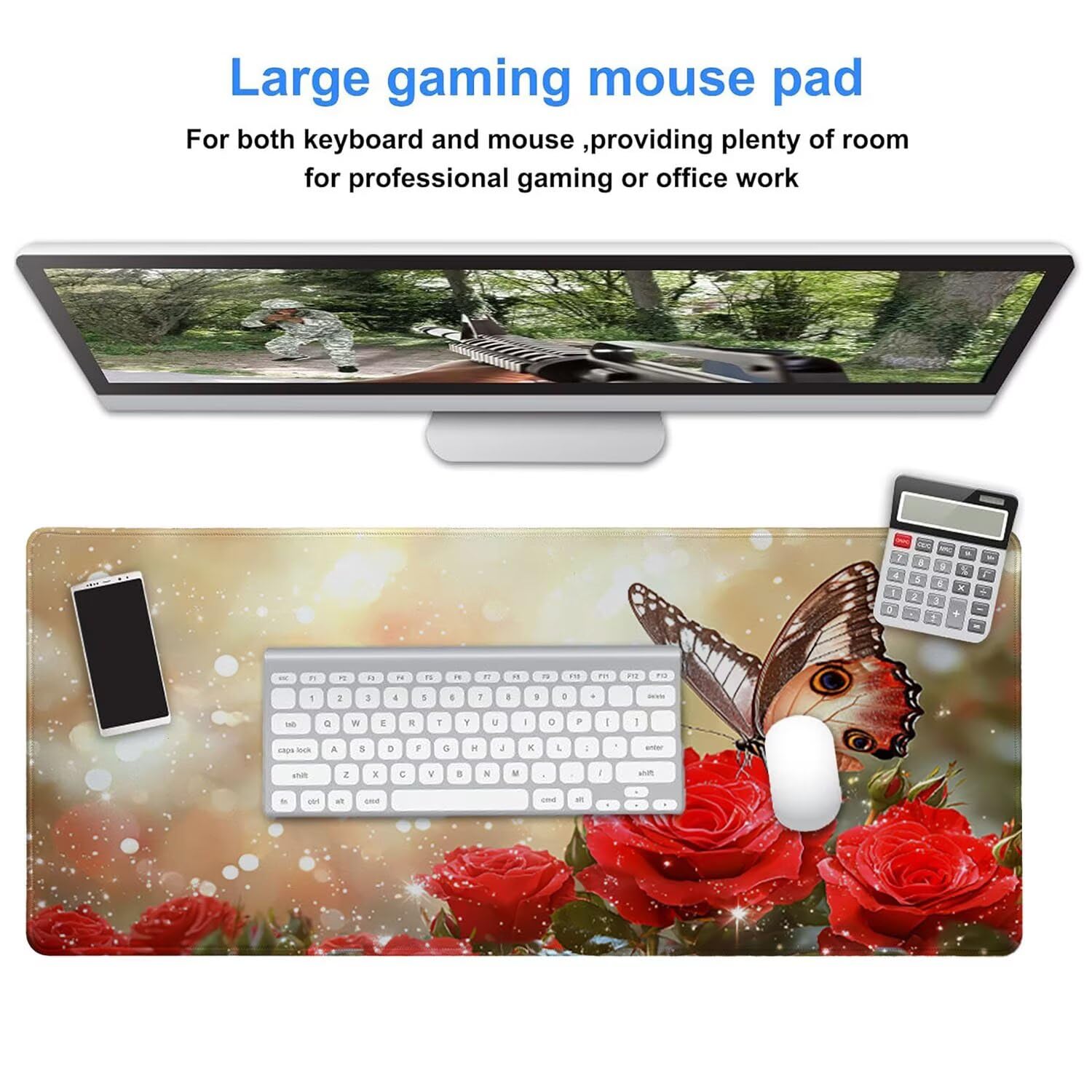 Podkładka pod mysz do gier, 1600 x 800 mm, XXL, duża gamingowa podkładka pod mysz, wodoodporna podkładka pod mysz, długa podkładka na biurko z przeszytymi krawędziami, mata na biurko z gumową