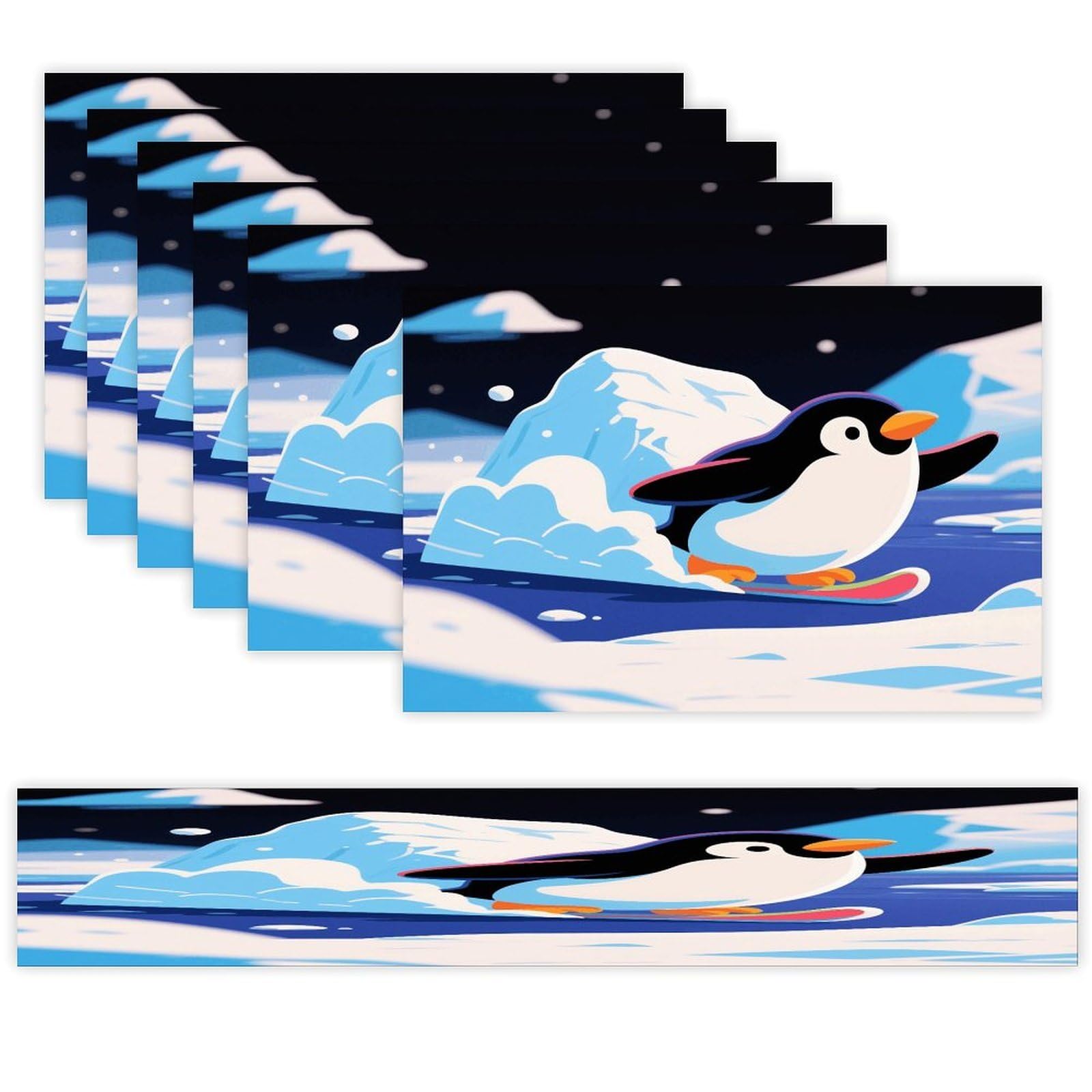Penguins Skating Table Runner and Placemats Set of 7 Linen Table Mat Non-Slip Place Mats Washable Placemat Heat Resistant Place Mat with Table Runner for Party Dining Decor