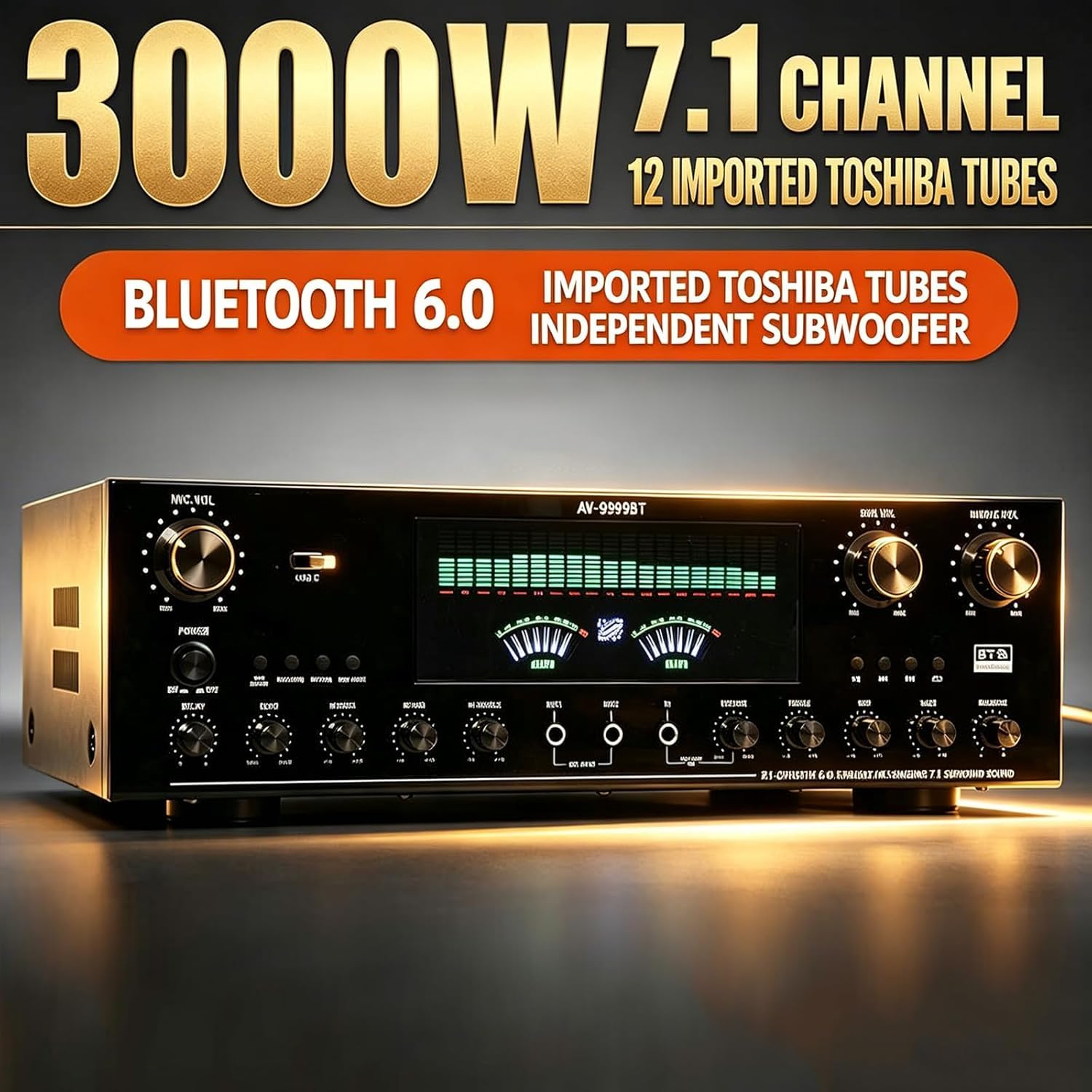 Amplificateur audio stéréo 7.1 canaux, récepteur audio domestique, avec Bluetooth 6.0, compatible avec les entrées DVD/CD/AUX, volume réglable pour la maison, le karaoké et les enceintes home cinéma