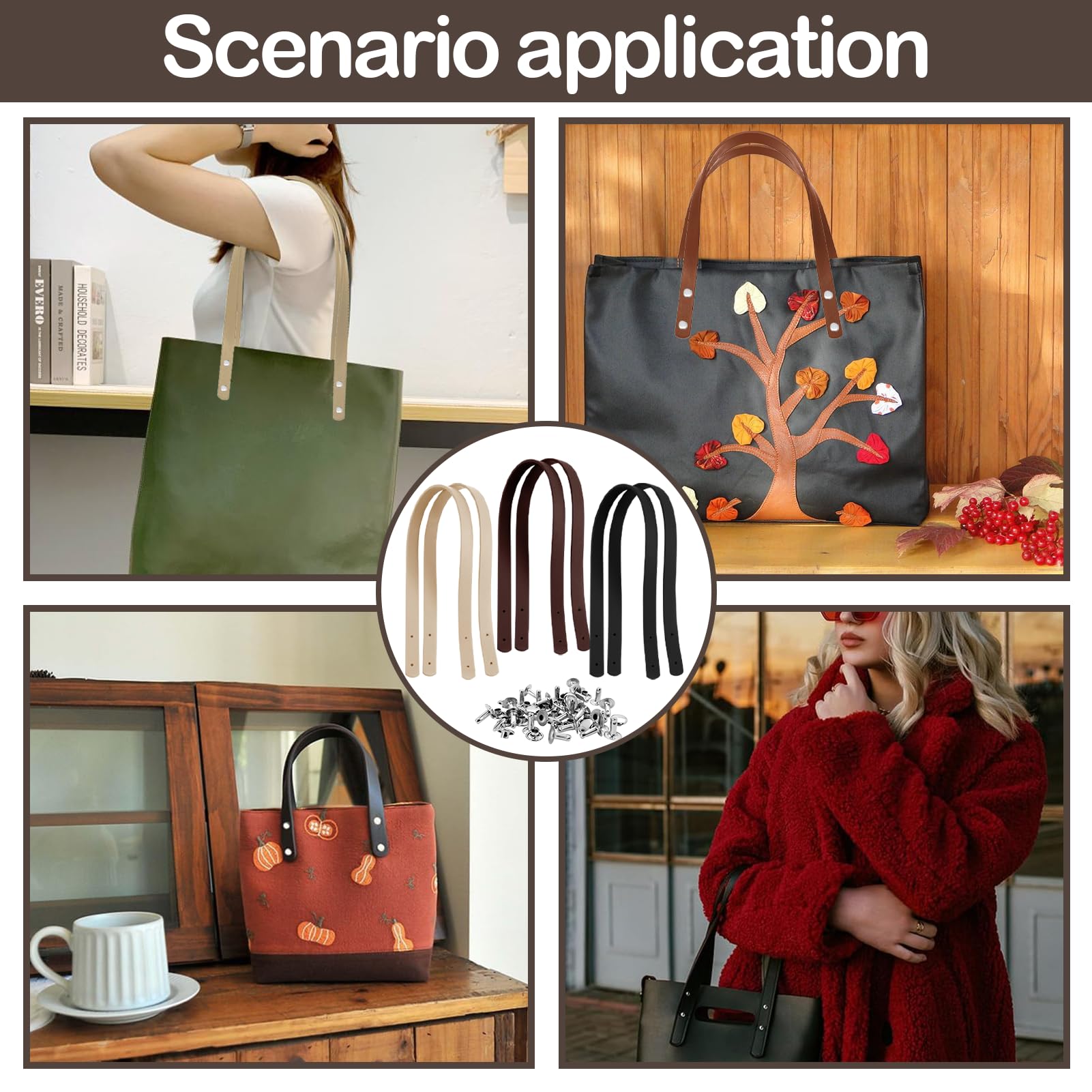 Lot De 6 Sangles en Cuir pour Sacs, Poignées De Sac, Sangles De Sac à Main, Sangles De Sac en Cuir avec Rivets De Fixation, Souples Et Solides, Poignées De Sac pour Sacs Au Crochet.