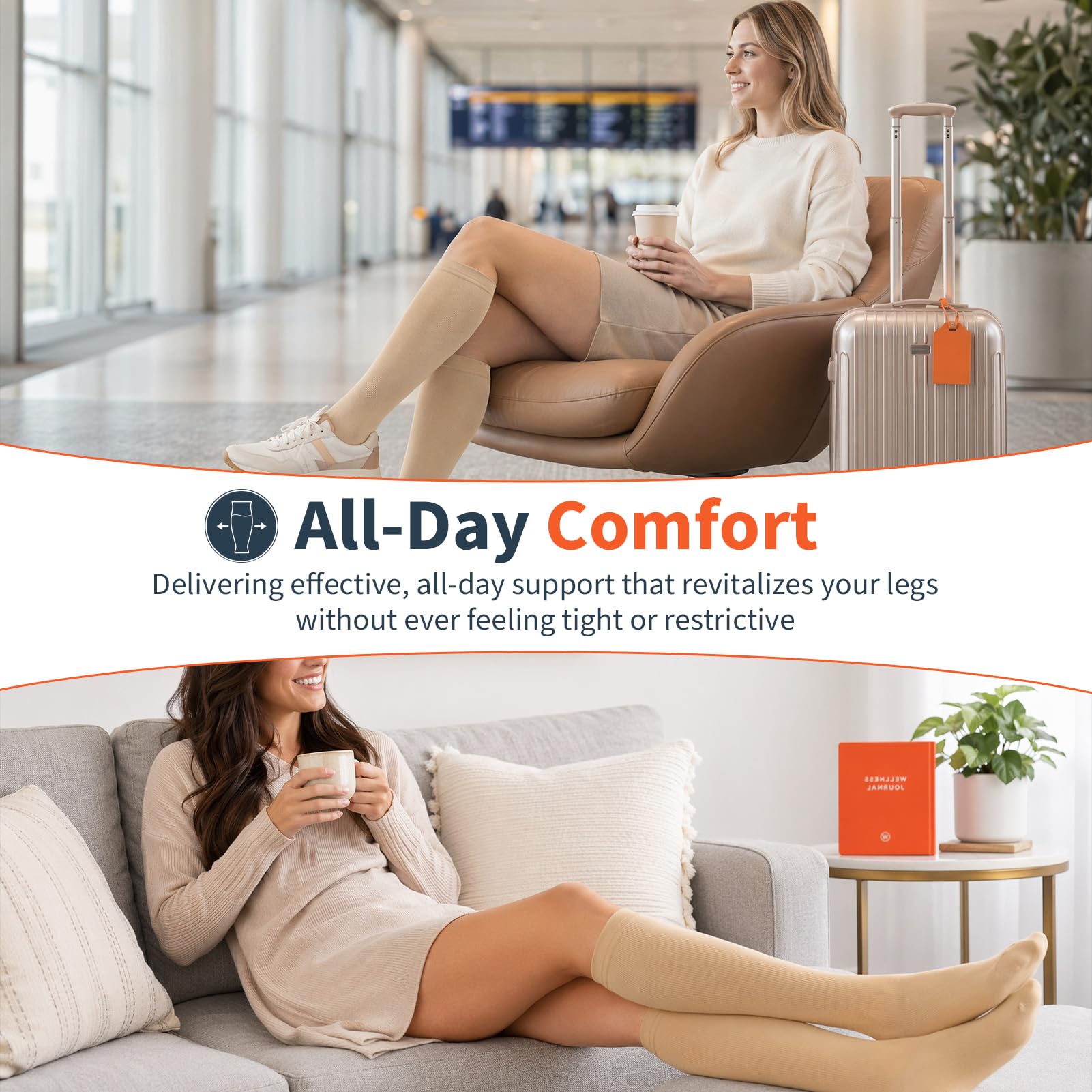 4 pares de calcetines de compresión de talla grande para mujeres y hombres, pantorrilla extra ancha de 20-30 mmHg, medias de compresión hasta la rodilla para apoyo de la circulación e hinchazón