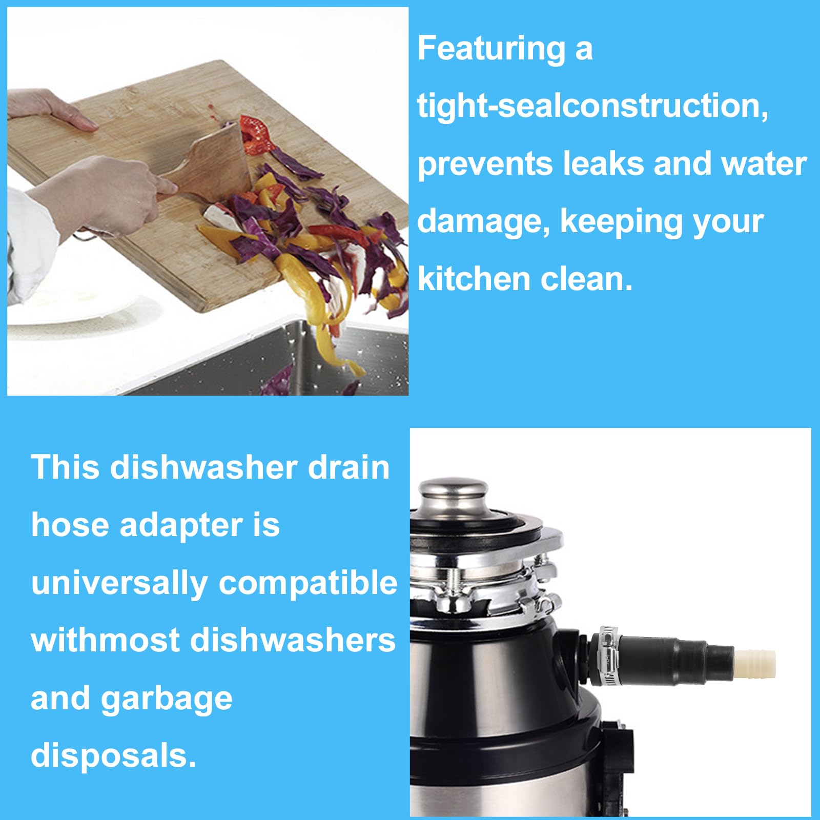 Adaptador universal de manguera de drenaje para lavavajillas, compatible con la mayoría de lavavajillas, conector de eliminación de basura para lavavajillas, incluye 1 conector de entrada, 1