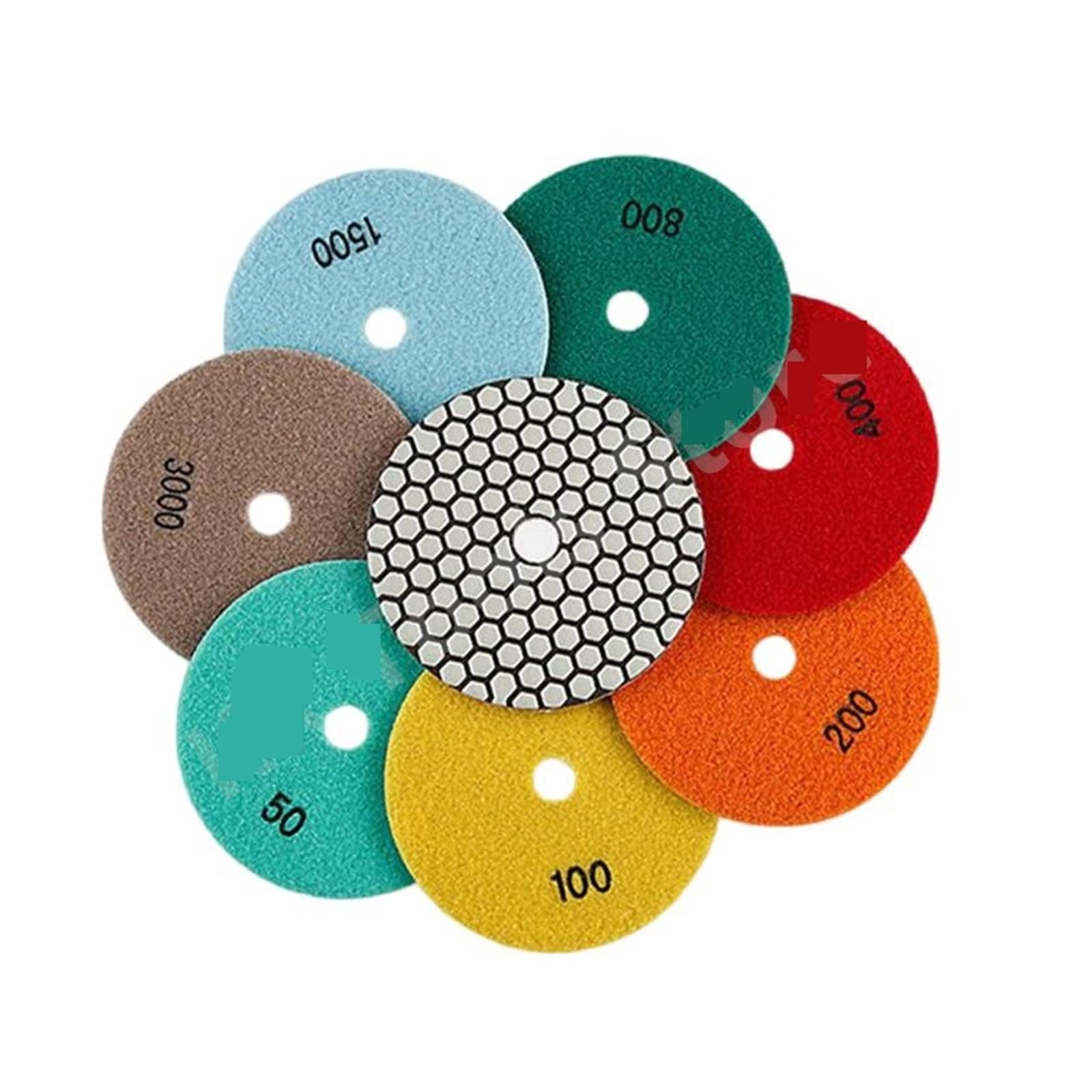 Juego de 7 almohadillas de pulido de diamante de 5/6 pulgadas, disco de lijado en seco, disco de amolado para mármol, granito, láminas de pulido, herramientas de amolado (7 unidades de 5 pulgadas, 100
